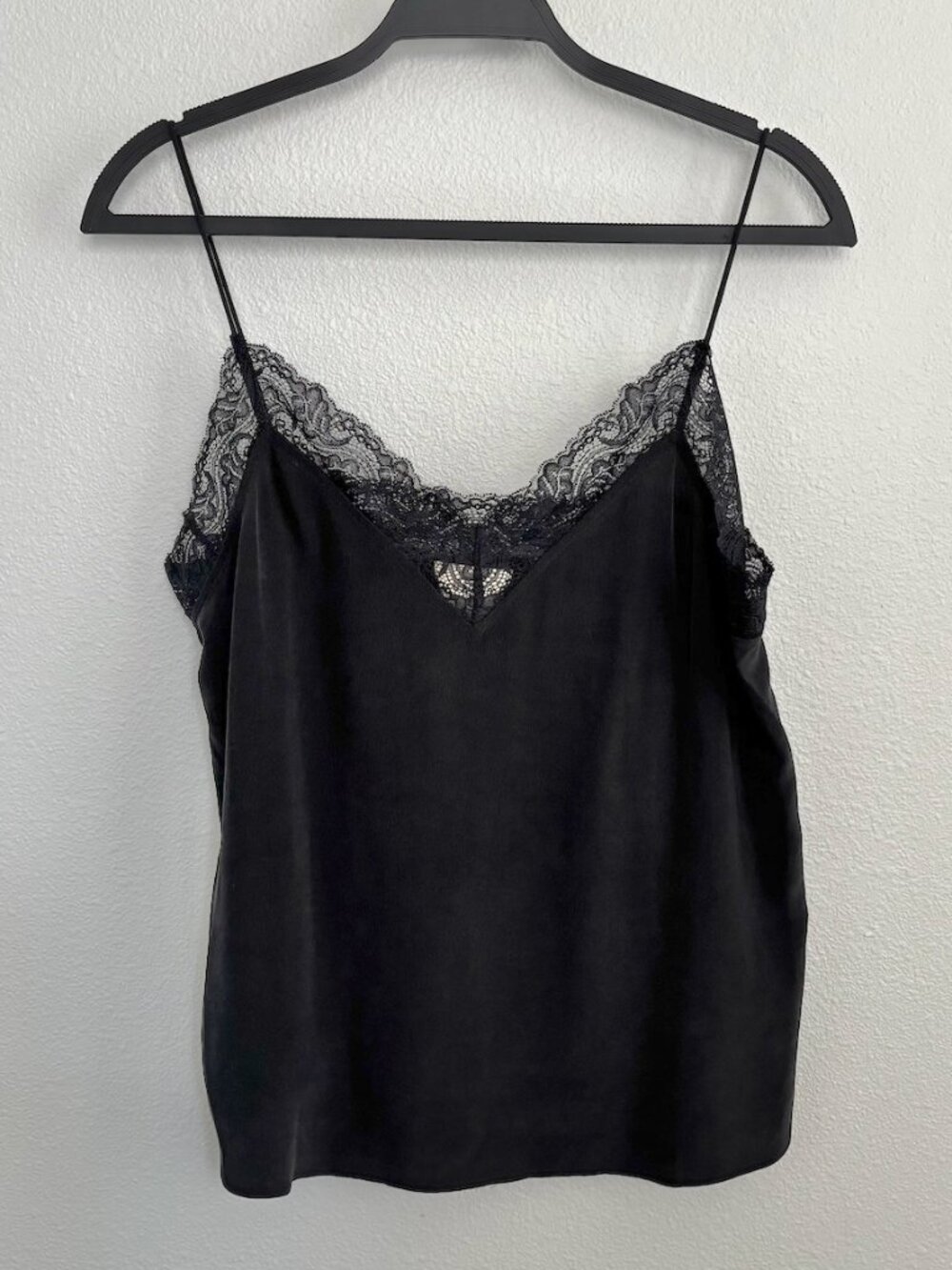 NWOT Sézane Saroise Silk Lace Trim Camisole Black Size 8 EU 40